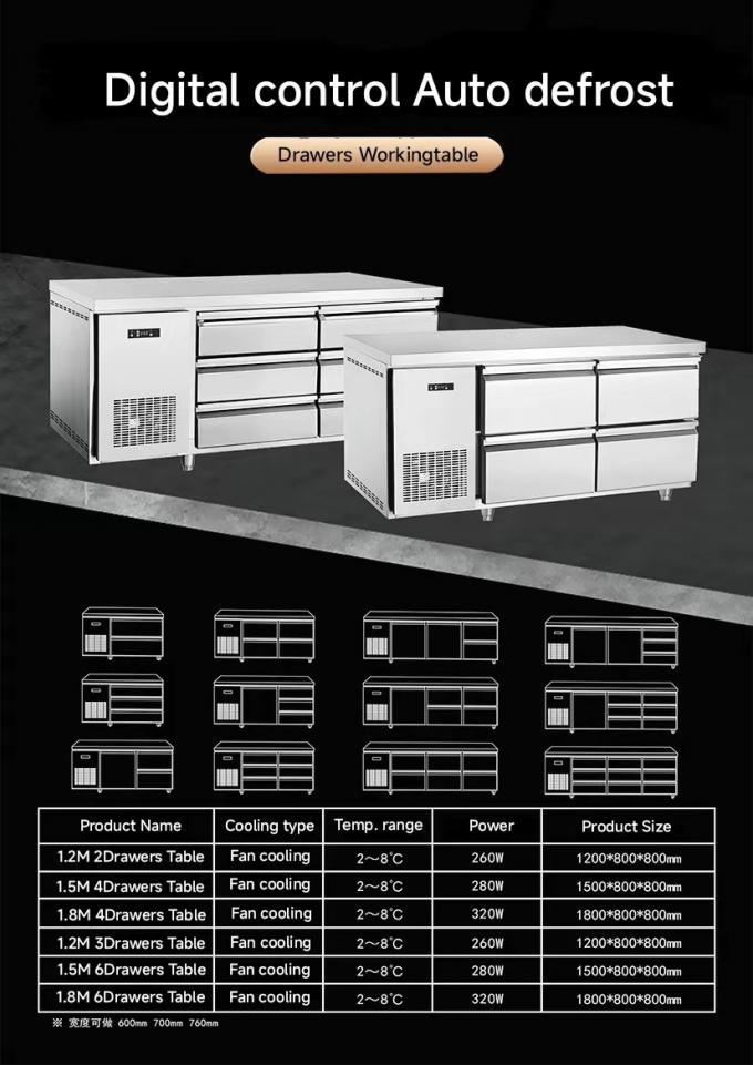 6-도함 카운터 테이블 상업용 스테인레스 스틸 카운터 냉장고 드라워 냉장고 작업 테이블 3